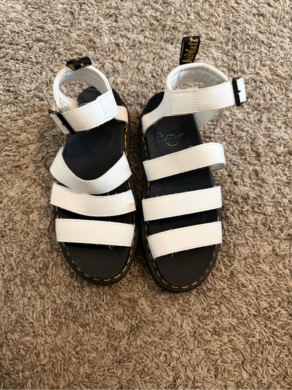 Dr. Martens White Triple-Strap Sandals with Black Footbed